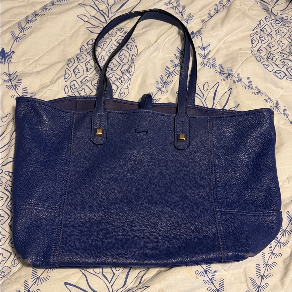 Stella & Dot Soft Dark Blue Leather Tote Purse